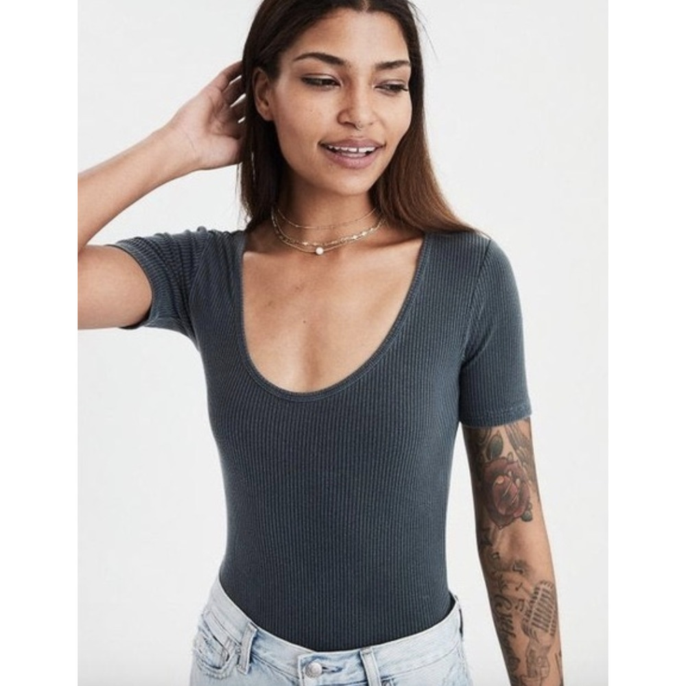 NWT American Eagle Soft & Sexy Blue/Grey Ribbed Bodysuit